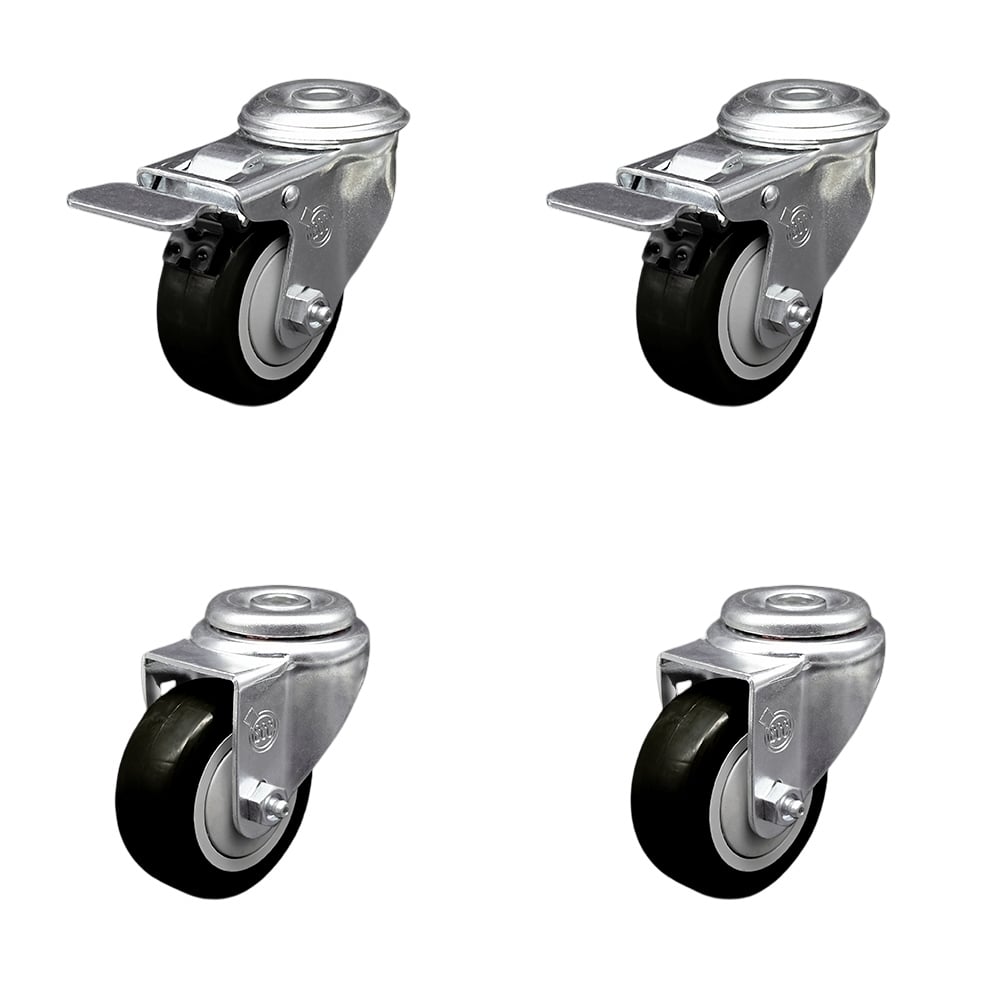 SCC-SSBHTTL20S314-PPUB-BLK-2-S-2 Stainless Steel Polyurethane Swivel Bolt Hole Caster with 3 x 1.25 in. Black Wheels - Set of 4