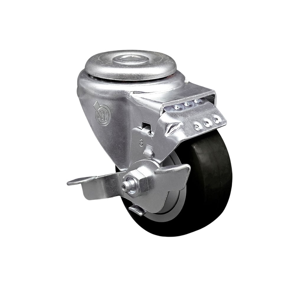 SCC-SSBH20S3514-PPUB-BLK-TLB Stainless Steel Polyurethane Swivel Bolt Hole Caster with 3.5 x 1.25 in. Black Wheel & Top Locking Brake