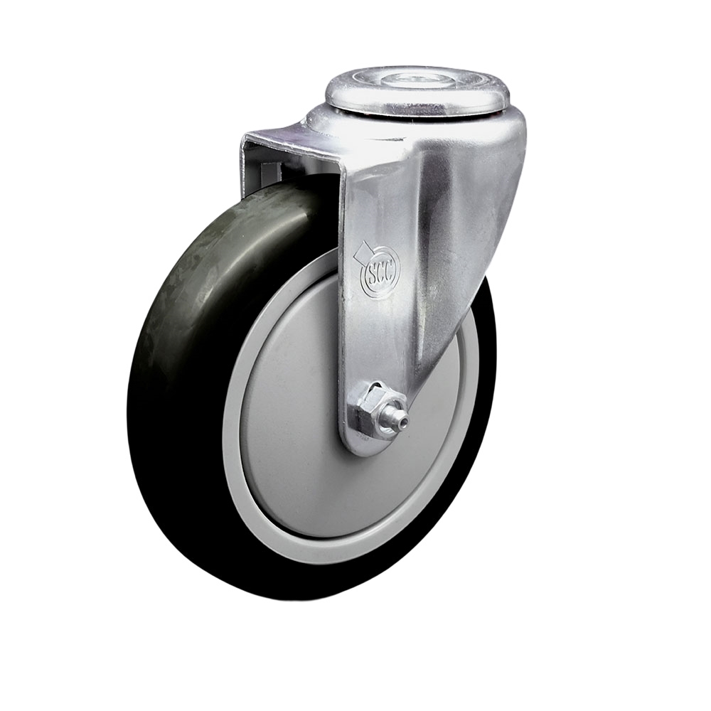 SCC-SSBH20S514-PPUB-BLK Stainless Steel Polyurethane Swivel Bolt Hole Caster with 5 x 1.25 in. Black Wheel