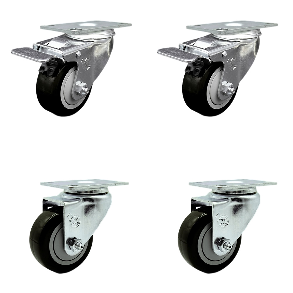 SCC-SSTTL20S3514-PPUB-BLK-2-S-2 Stainless Steel Polyurethane Swivel Top Plate Caster with 3.5 x 1.25 in. Black Wheels - Set of 4