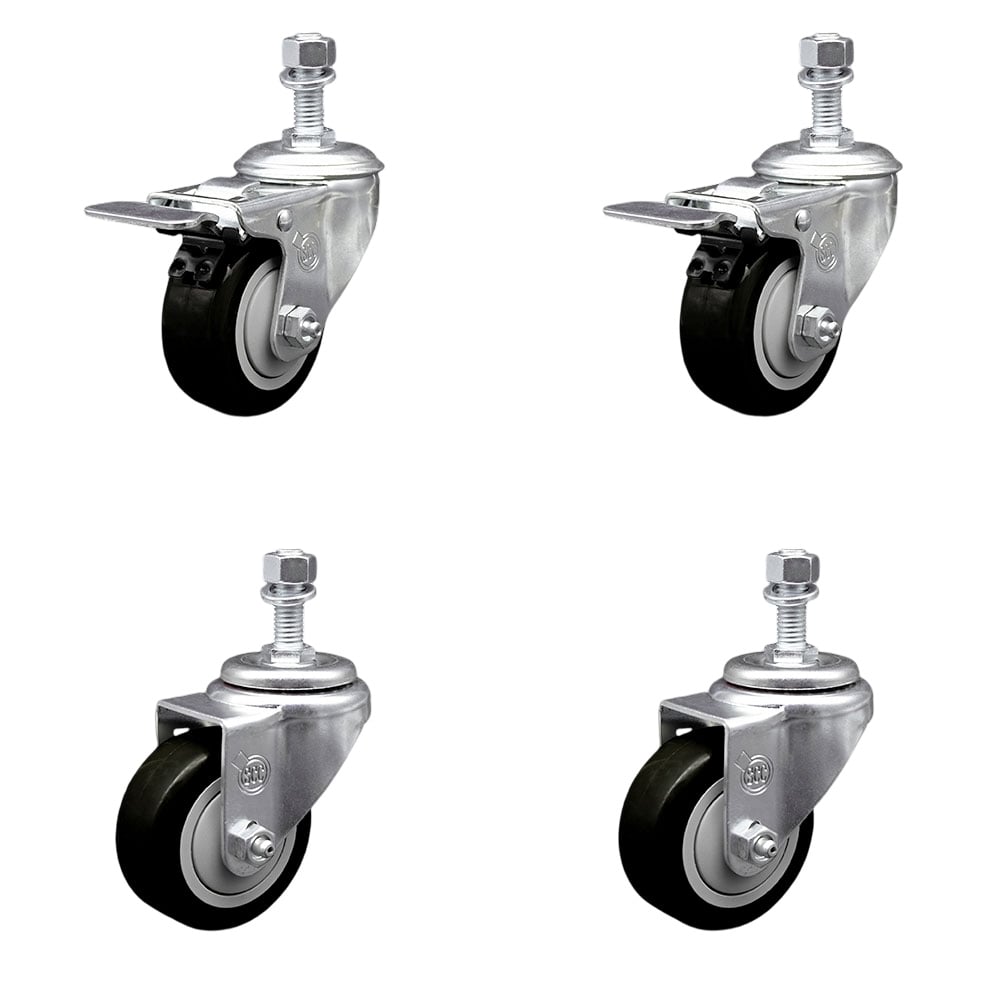 SCC-TSTTL20S314-PPUB-BLK-121315-2-S-2 Polyurethane Swivel Threaded Stem Caster with 3 x 1.25 in. Black Wheels & 0.5 in. Stems - Set of 4
