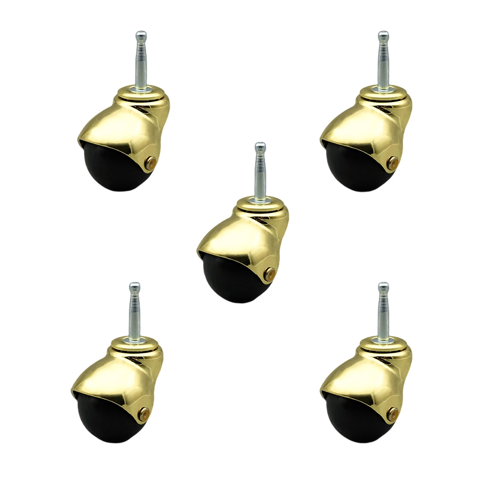 Swivel Ball Caster Wheels - Bright Brass - Set of 5 - 2in. Diameter