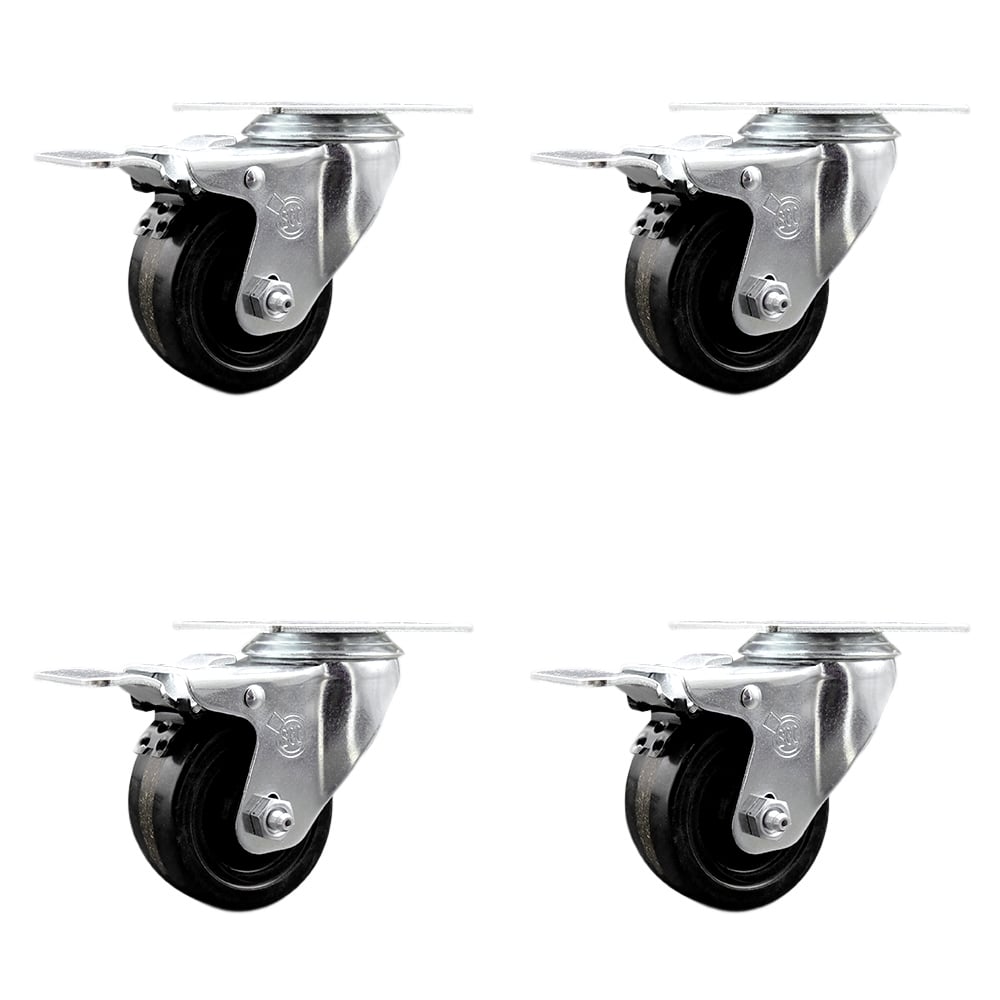 SCC-TTL20S314-PHR-4 Phenolic Swivel Top Plate Caster with Roller Bearings 3 in. Black Wheels - Set of 4