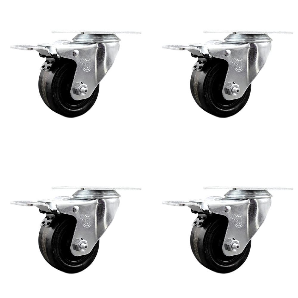 SCC-TTL20S314-PHS-4 Phenolic Swivel Top Plate Caster with 3 in. Black Wheels - Set of 4