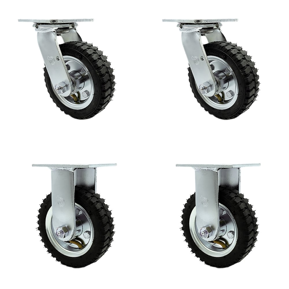 SCC-100S150-PNB-BSL-2-R-2 6 in. Swivel Pneumatic Rubber Wheel Casters, Black - Set of 4