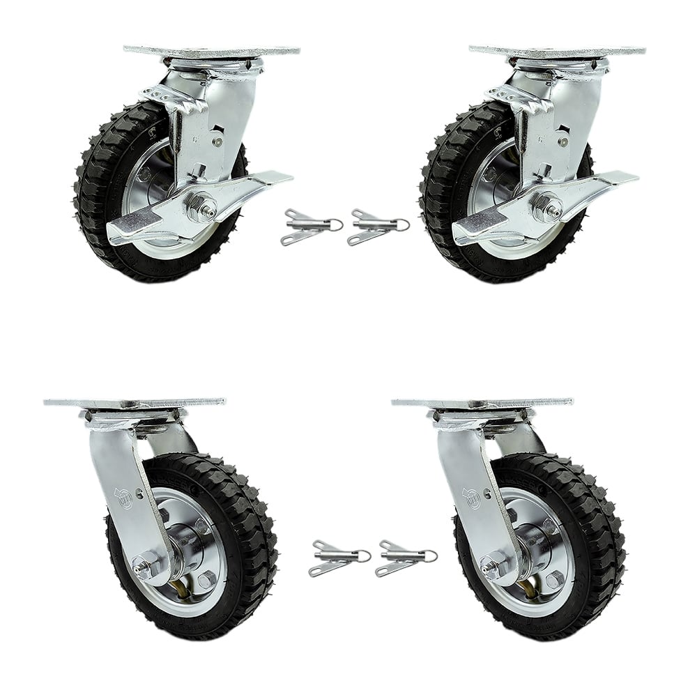 SCC-100S150-PNB-TLB-BSL-2-BSL-2 6 in. Swivel Pneumatic Rubber Wheel Casters, Black - Set of 4