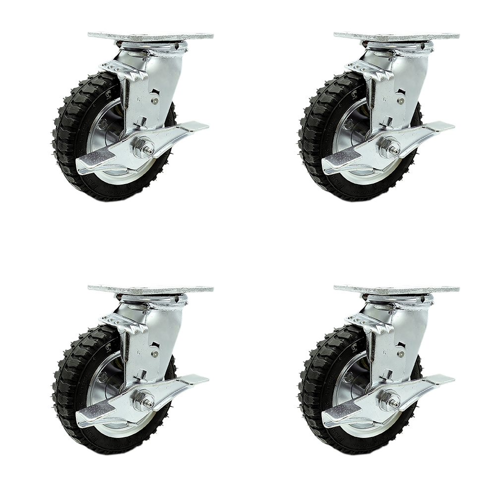 SCC-100S150-PNB-TLB-BSL-2-TLB-2 6 in. Swivel Pneumatic Rubber Wheel Casters, Black - Set of 4