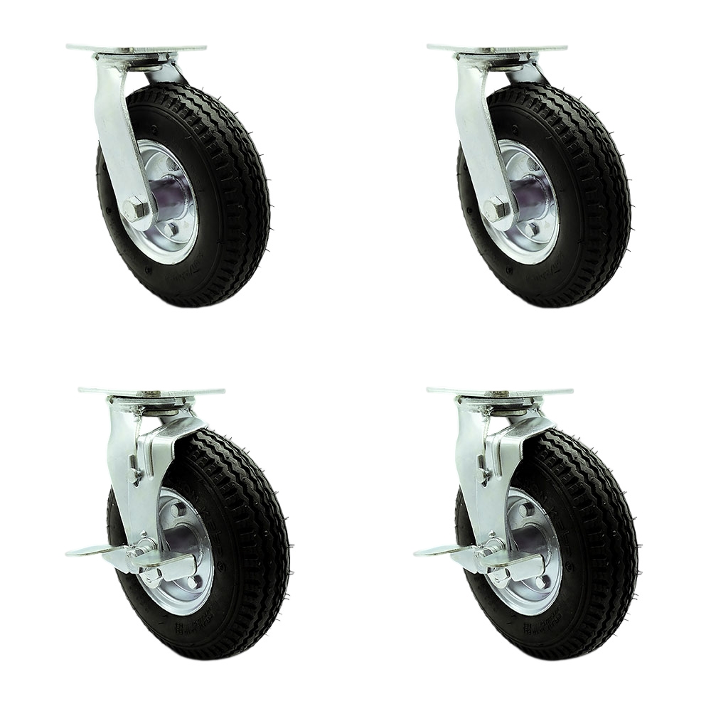 SCC-100S280-PNB-BSL-2-TLB-2 8 in. Swivel Pneumatic Rubber Wheel Casters, Black - Set of 4