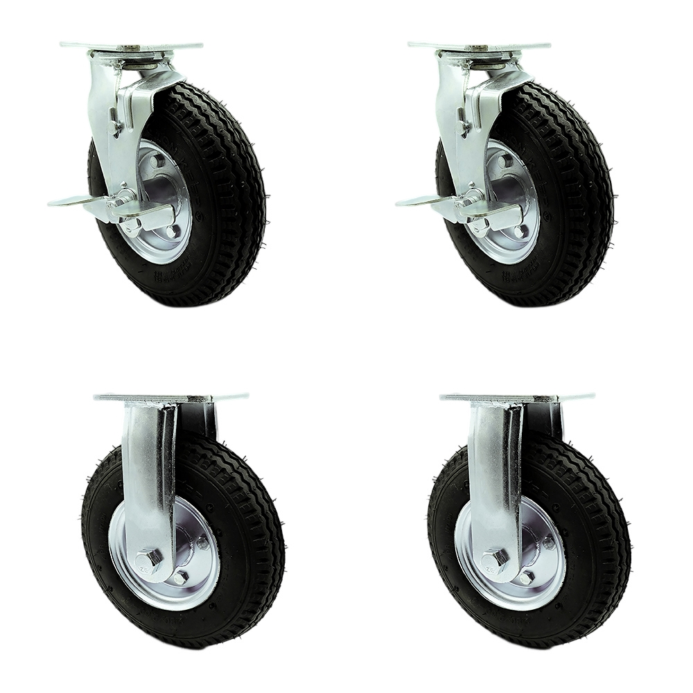 Pneumatic Rubber Wheel Casters - Black - Set of 4 - 1200 lbs Capacity