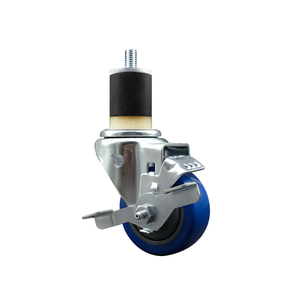 SCC-EX20S314-PPUB-BLUE-TLB-178 Polyurethane Expanding Stem Swivel Caster with 3 in. Blue Wheel & 1.87 in. Stem & Top Locking Brake