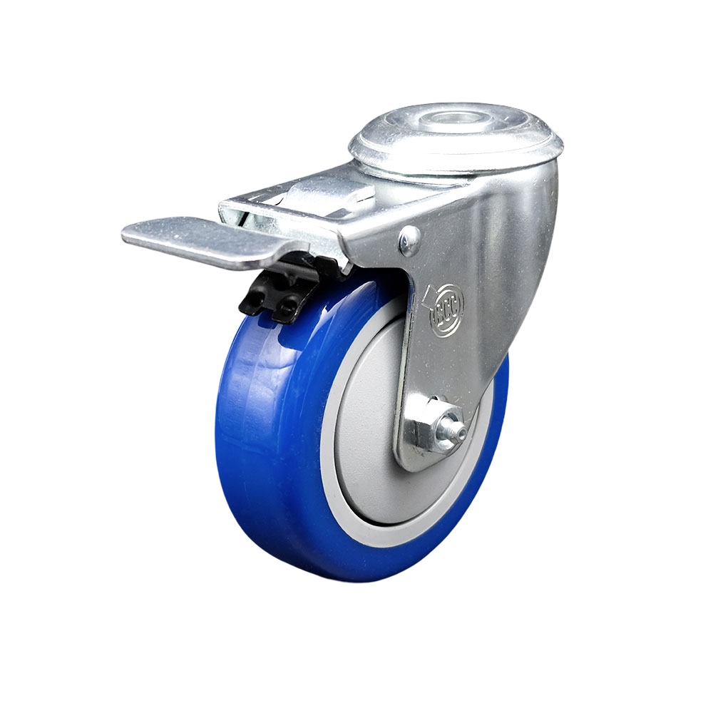 SCC-BHTTL20S414-PPUB-BLUE Polyurethane Swivel Bolt Hole Caster with 4 x 1.25 in. Blue Wheel & Total Locking Brake