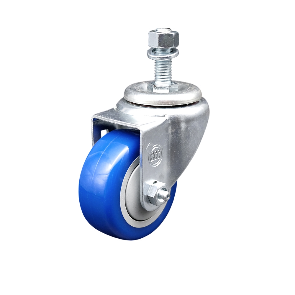 SCC-SSTS20S3514-PPUB-BLUE-121315 Stainless Steel Polyurethane Swivel Threaded Stem Caster with 3.5 x 1.25 in. Blue Wheel & 0.5 in. Stem