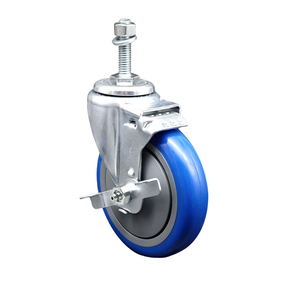 SCC-TS20S514-PPUB-BLUE-TLB-381615 Polyurethane Swivel Threaded Stem Caster with 5 x 1.25 in. Blue Wheel & 0.38 in. Stem & Top Locking Brake