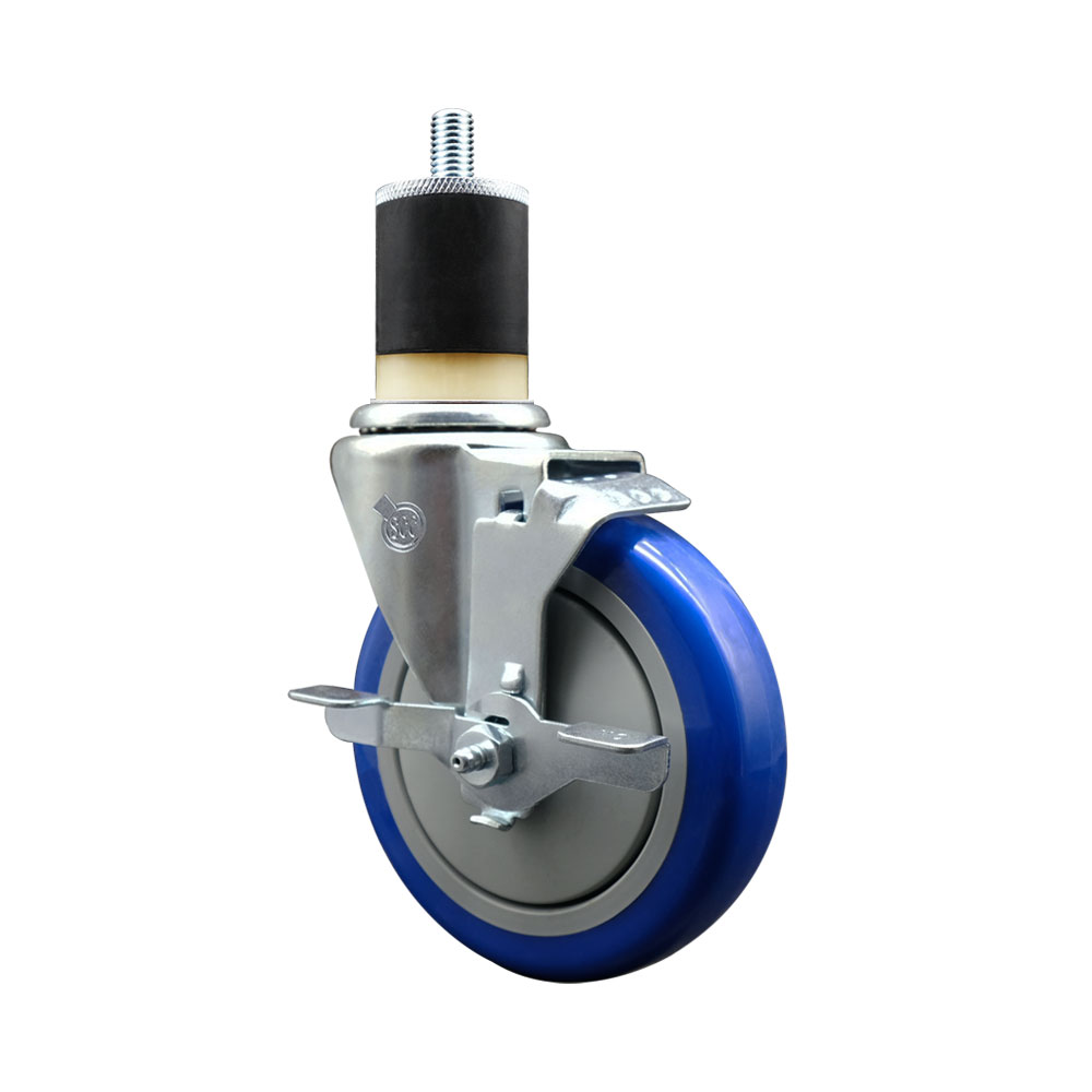 SCC-EX20S514-PPUB-BLUE-TLB-178 Polyurethane Expanding Stem Swivel Caster with 5 in. Blue Wheel & 1.87 in. Stem & Top Locking Brake