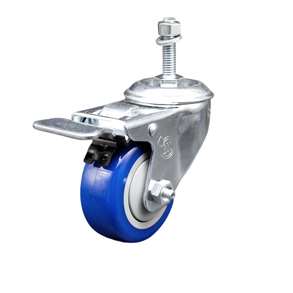 SCC-TSTTL20S314-PPUB-BLUE-M1015 Polyurethane Swivel Threaded Stem Caster with 3 x 1.25 in. Blue Wheel & 10 mm Stem & Total Locking Brake