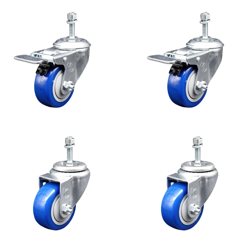 SCC-TSTTL20S314-PPUB-BLUE-M1015-2-S-2 Polyurethane Swivel Threaded Stem Caster with 3 x 1.25 in. Blue Wheels & 10 mm Stems - Set of 4
