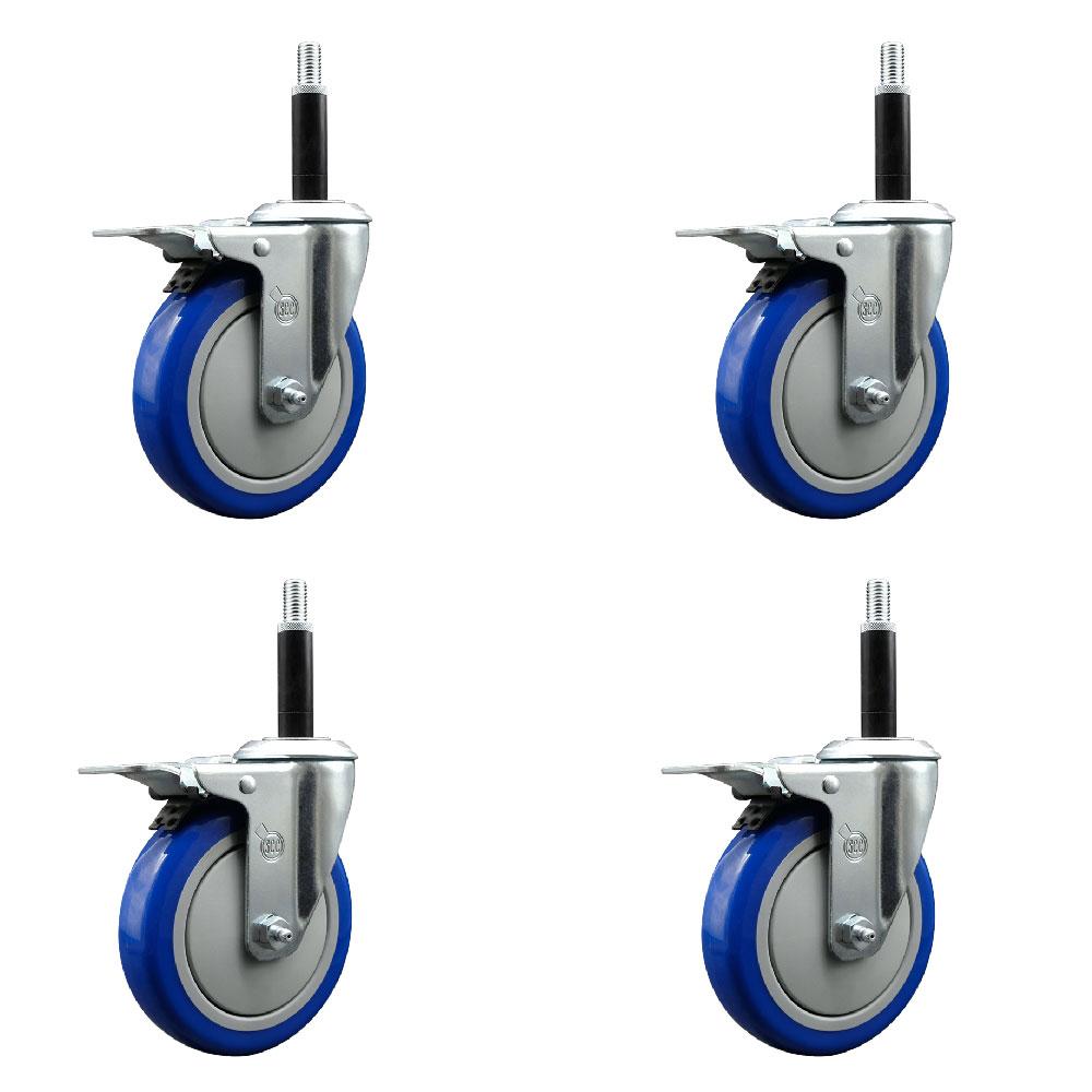 SCC-EXTTL20S514-PPUB-BLUE-34-4 Polyurethane Swivel Expanding Stem Caster with 5 in. Blue Wheels & 0.75 in. Stems - Set of 4