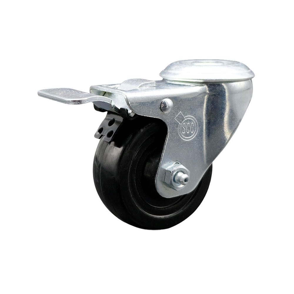 SCC-BHTTL20S314-HRS Hard Rubber Swivel Bolt Hole Caster with 3 x 1.25 in. Black Wheel & Total Locking Brake