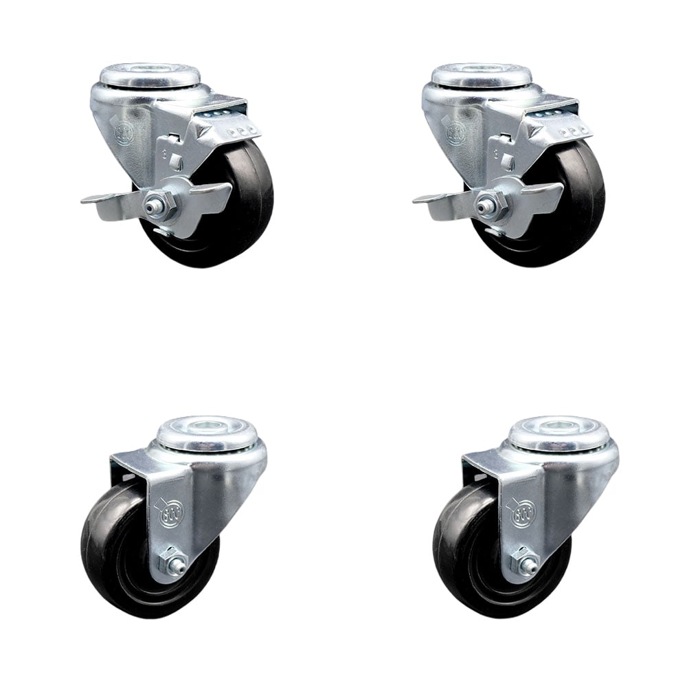 SCC-BH20S314-HRS-2-TLB-2 Hard Rubber Swivel Bolt Hole Caster with 3 x 1.25 in. Black Wheels - Set of 4