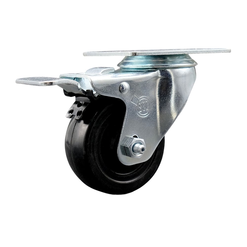 SCC-SSTTL20S314-HRS Stainless Steel Hard Rubber Swivel Top Plate Caster with 3 x 1.25 in. Black Wheel & Total Locking Brake
