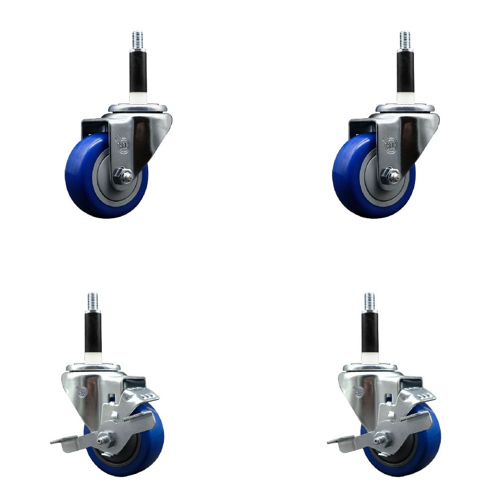 SCC-EX20S314-PPUB-BLUE-2-TLB-2-78 Polyurethane Swivel Expanding Stem Caster with 3 in. Blue Wheels & 0.87 in. Stems - Set of 4