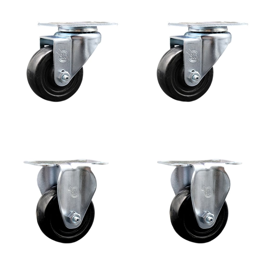 SCC-SS20S314-HRS-2-R-2 Stainless Steel Hard Rubber Swivel Top Plate Caster with 3 x 1.25 in. Black Wheels - Set of 4