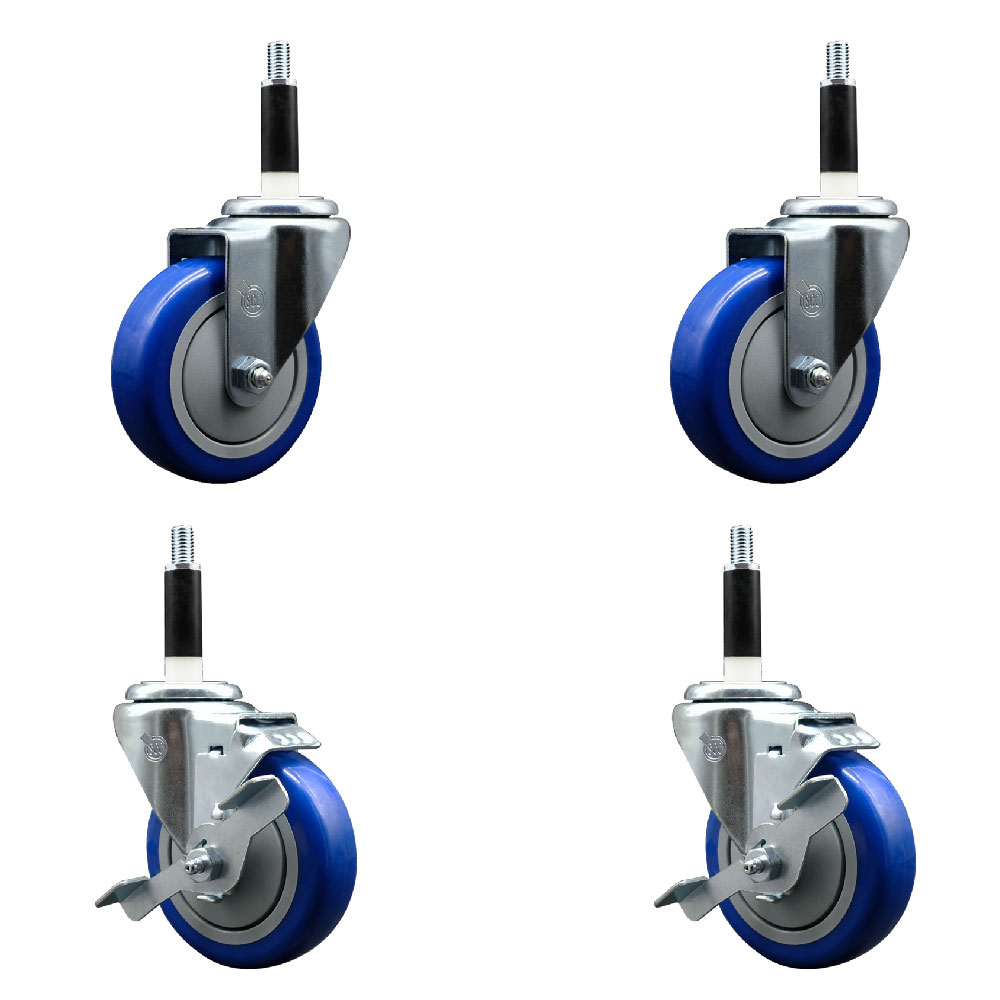 SCC-EX20S414-PPUB-BLUE-2-TLB-2-78 Polyurethane Swivel Expanding Stem Caster with 4 in. Blue Wheels & 0.87 in. Stems - Set of 4