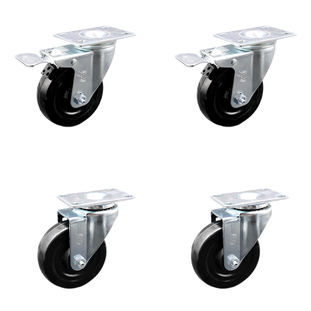 SCC-TTL20S414-HRS-2-S-2 Hard Rubber Swivel Top Plate Caster with 4 in. Black Wheels - Set of 4