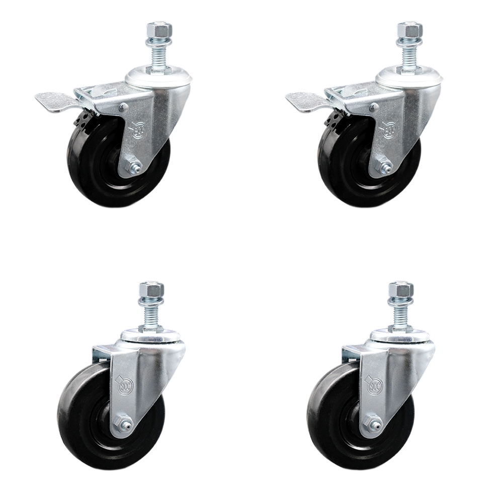 SCC-TSTTL20S414-HRS-121315-2-S-2 Hard Rubber Swivel Threaded Stem Caster with 4 x 1.25 in. Black Wheels & 0.5 in. Stems - Set of 4