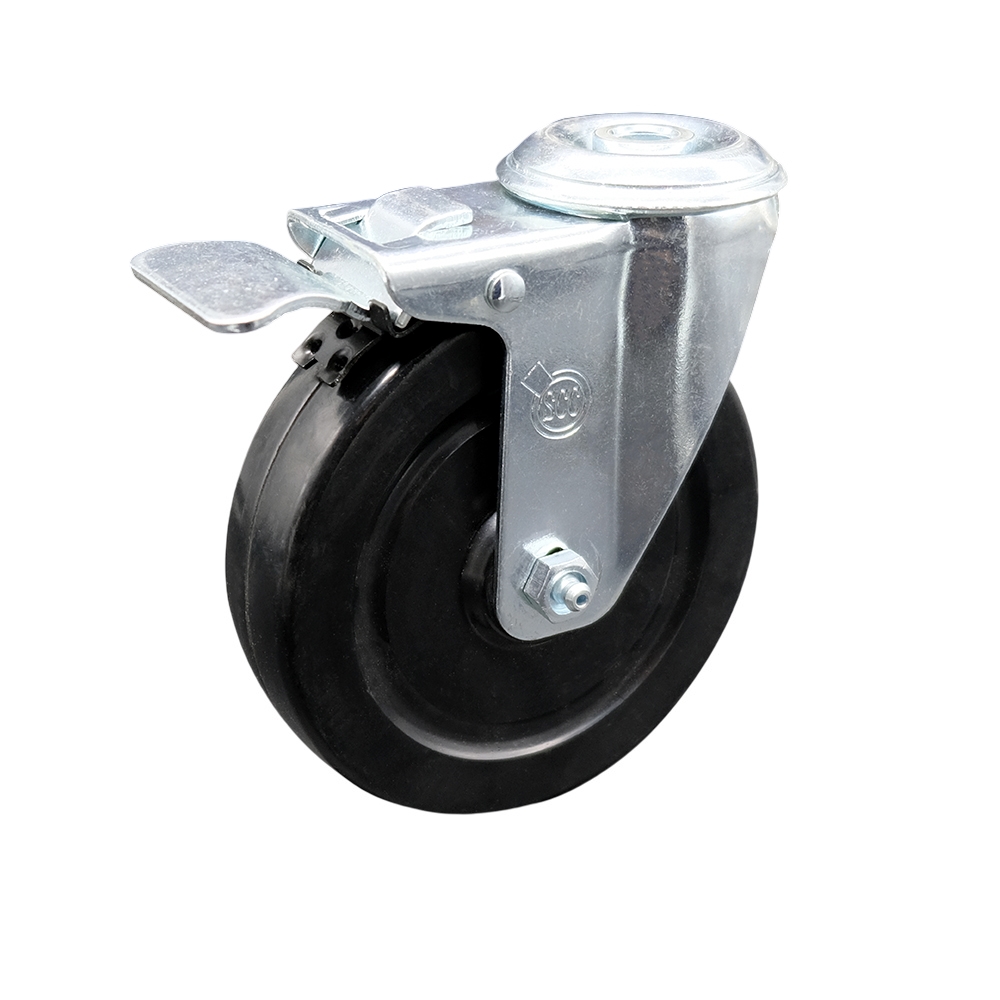 SCC-SSBHTTL20S514-HRS Stainless Steel Hard Rubber Swivel Bolt Hole Caster with 5 x 1.25 in. Black Wheel & Total Locking Brake