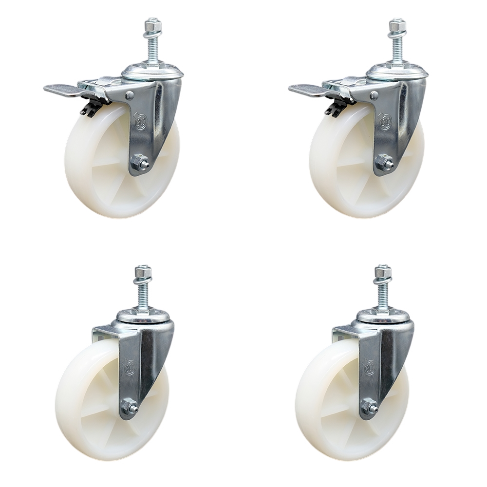 SCC-SSTSTTL20S514-NYS-M1015-2-S-2 Stainless Steel Nylon Swivel Threaded Stem Caster with 5 x 1.25 in. White Wheels & 10 mm Stems - Set of 4