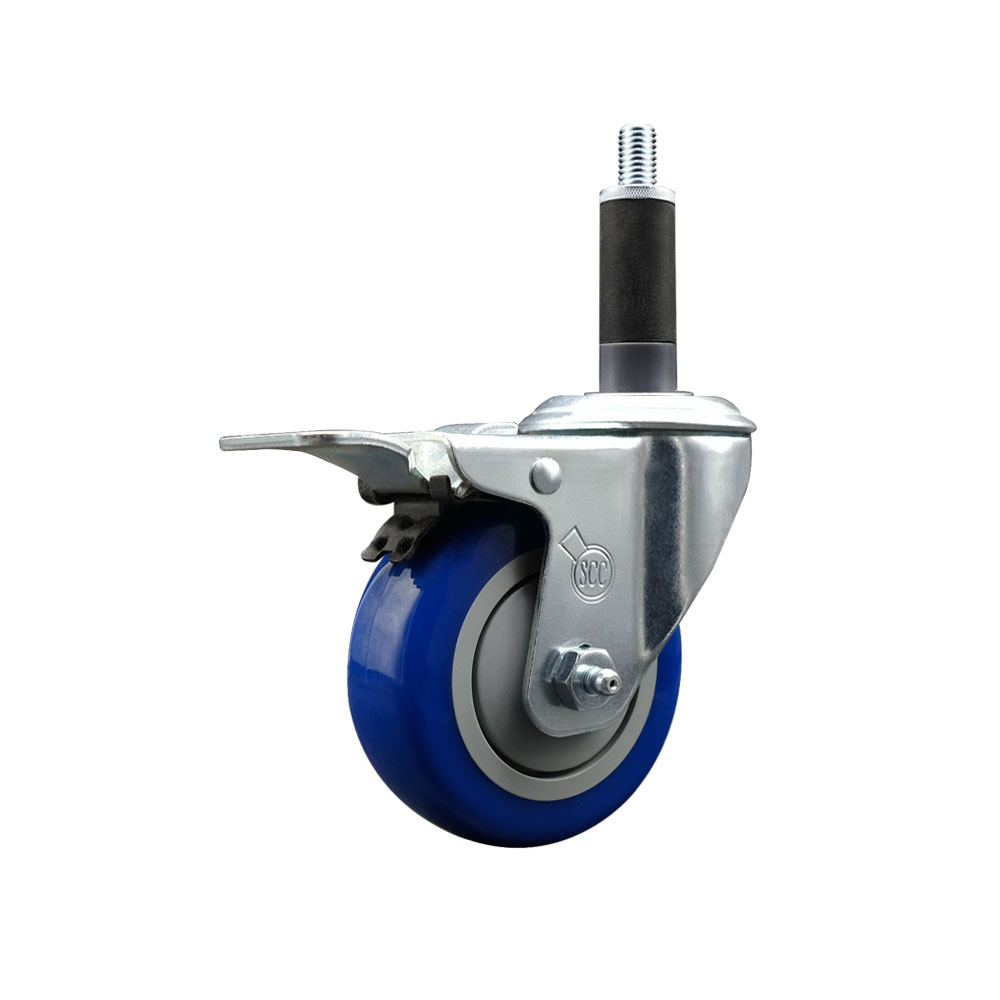 SCC-EXTTL20S3514-PPUB-BLUE-1 Polyurethane Expanding Stem Swivel Caster with 3.5 in. Blue Wheel & 1 in. Stem & Total Locking Brake