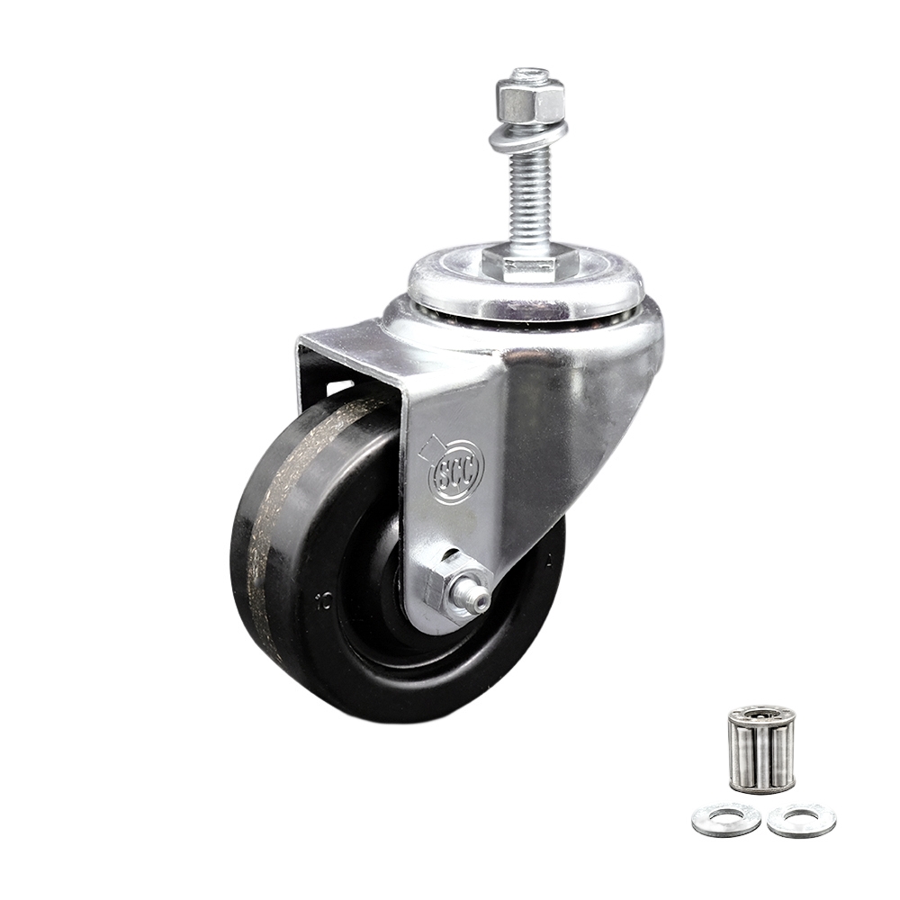 SCC-TS20S314-PHR-381615 Phenolic Swivel Threaded Stem Caster with Roller Bearing 3 x 1.25 in. Black Wheel & 0.38 in. Stem