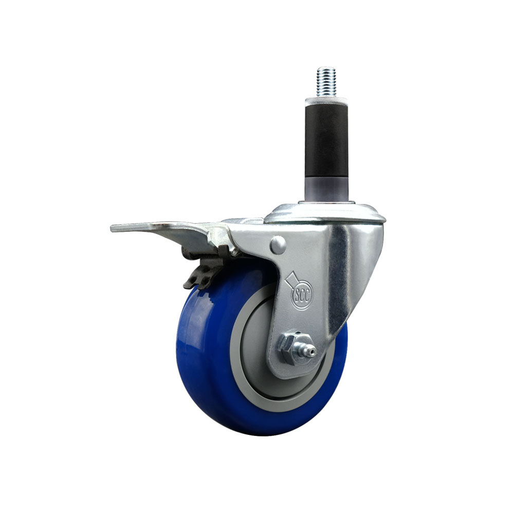 SCC-EXTTL20S3514-PPUB-BLUE-118 Polyurethane Expanding Stem Swivel Caster with 3.5 in. Blue Wheel & 1.13 in. Stem & Total Locking Brake