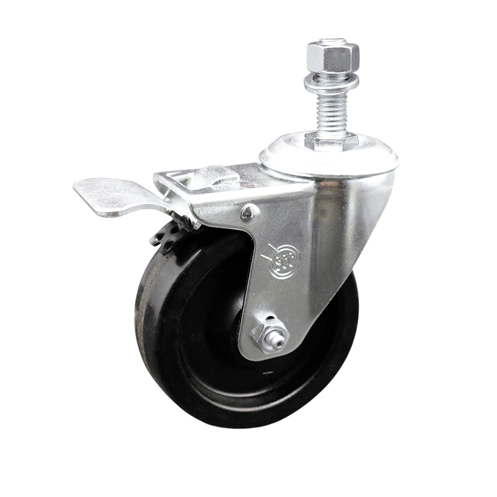 SCC-TSTTL20S414-PHR-M1215 Phenolic Swivel Threaded Stem Caster with Roller Bearing 4 x 1.25 in. Black Wheel & 12 mm Stem & Total Locking Brake