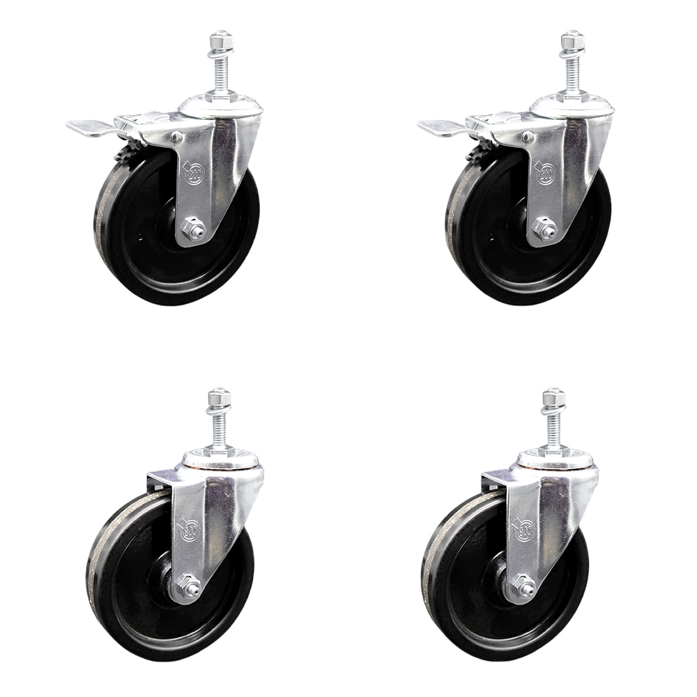 SCC-TSTTL20S514-PHR-381615-2-S-2 Phenolic Swivel Threaded Stem Caster with Roller Bearing 5 x 1.25 in. Black Wheels & 0.38 in. Stems - Set of 4