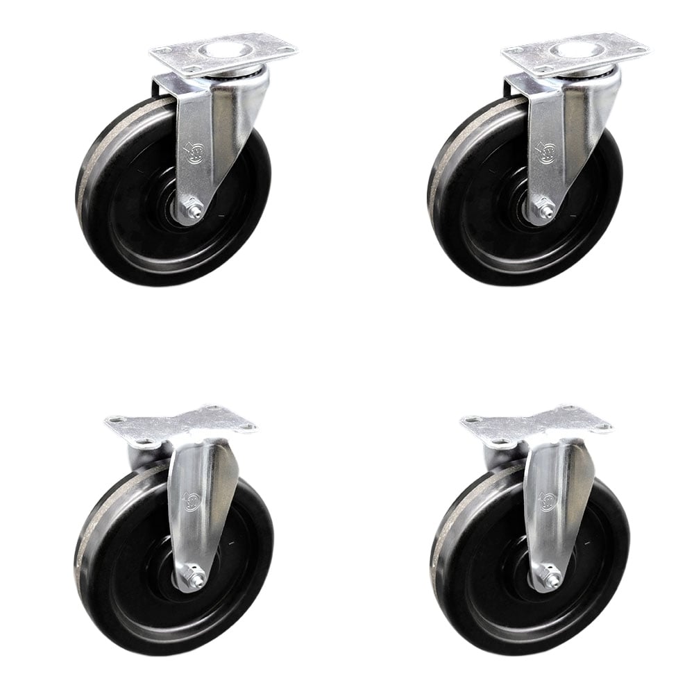 SCC-20S615-PHR-2-R-2 Phenolic Swivel Top Plate Caster with Roller Bearings 6 in. Black Wheels - Set of 4
