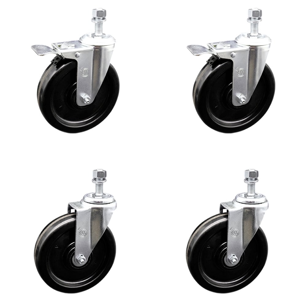 SCC-TSTTL20S615-PHR-121315-2-S-2 Phenolic Swivel Threaded Stem Caster with Roller Bearing 6 x 1.5 in. Black Wheels & 0.5 in. Stems - Set of 4