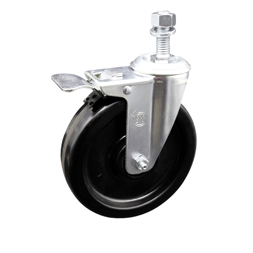 SCC-TSTTL20S615-PHR-M1215 Phenolic Swivel Threaded Stem Caster with Roller Bearing 6 x 1.5 in. Black Wheel & 12 mm Stem & Total Locking Brake