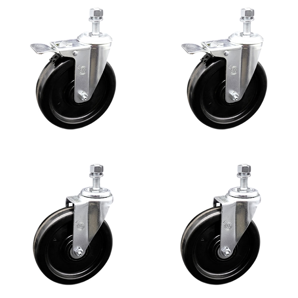 SCC-TSTTL20S615-PHR-M1215-2-S-2 Phenolic Swivel Threaded Stem Caster with Roller Bearing 6 x 1.5 in. Black Wheels & 12 mm Stems - Set of 4