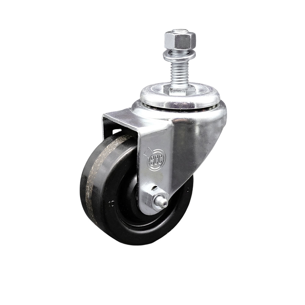 SCC-SSTS20S314-PHS-121315 Stainless Steel Phenolic Swivel Threaded Stem Caster with 3 x 1.25 in. Black Wheel & 0.5 in. Stem