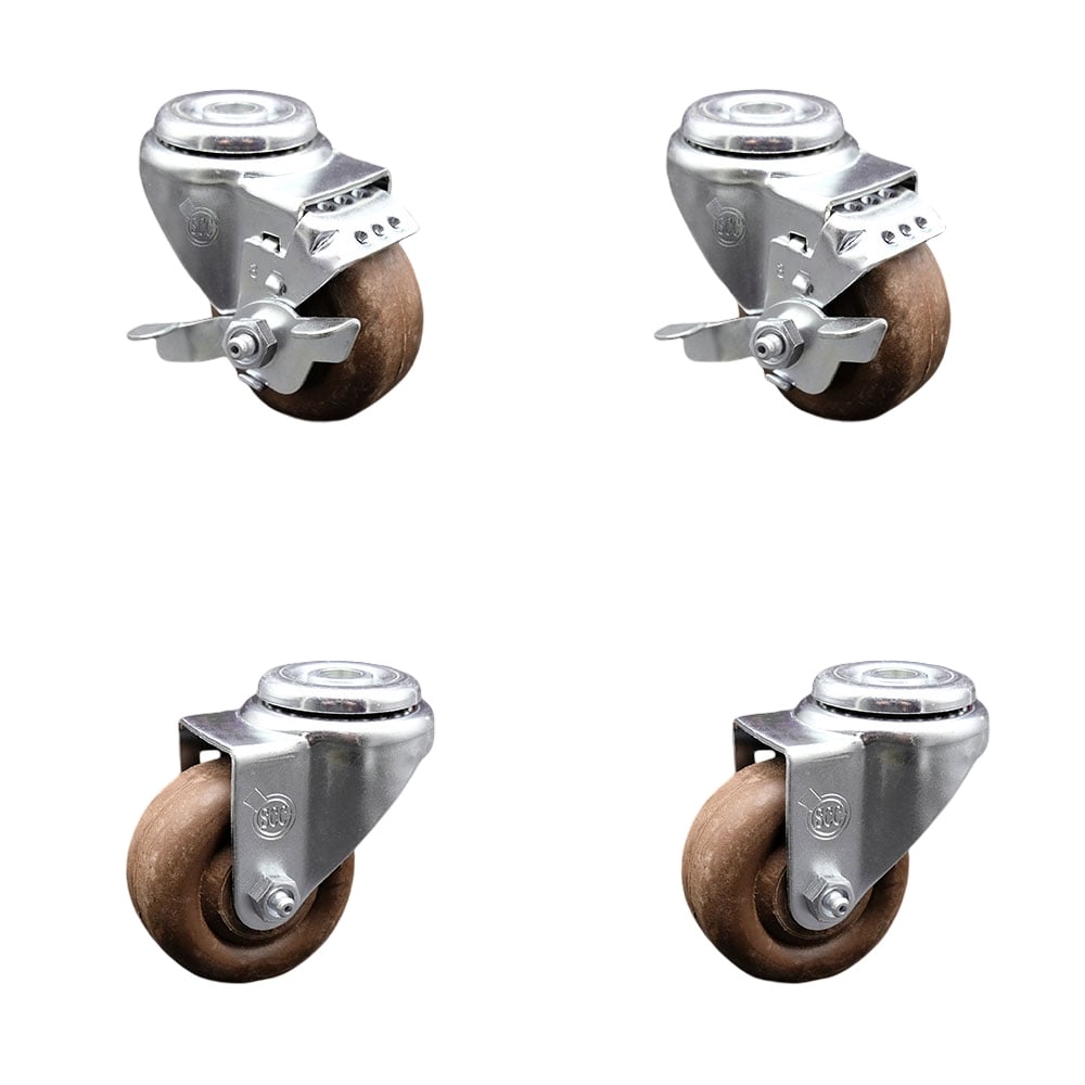 SCC-SSBH20S314-GFNSHT-2-TLB-2 Stainless Steel High Temperature Glass Filled Nylon Swivel Bolt Hole Caster with 3 x 1.25 in. Brown Wheels - Set of 4
