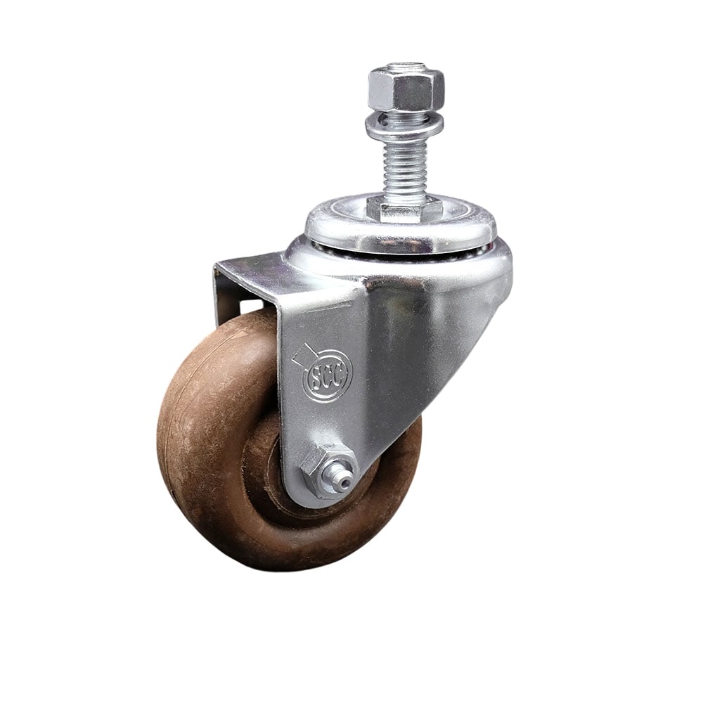 Stainless Steel High Temperature Glass Filled Nylon Swivel Threaded Stem Caster with 3 x 1.25 in. Brown Wheel & 12 mm Stem