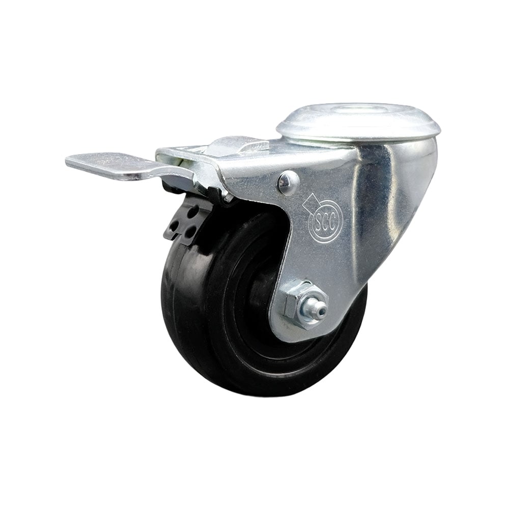 SCC-SSBHTTL20S314-HRS Stainless Steel Hard Rubber Swivel Bolt Hole Caster with 3 x 1.25 in. Black Wheel & Total Locking Brake