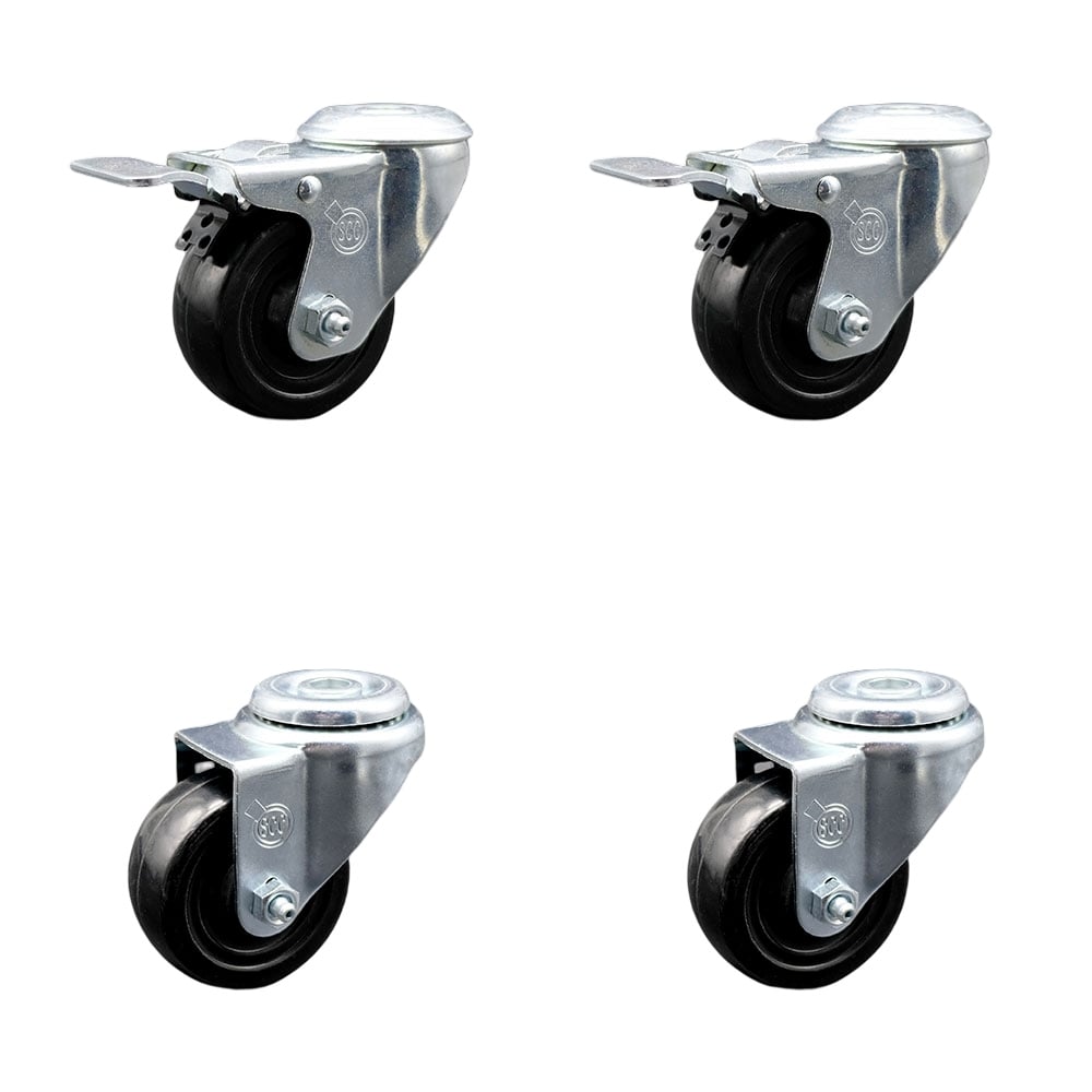 SCC-SSBHTTL20S314-HRS-2-S-2 Stainless Steel Hard Rubber Swivel Bolt Hole Caster with 3 x 1.25 in. Black Wheels - Set of 4