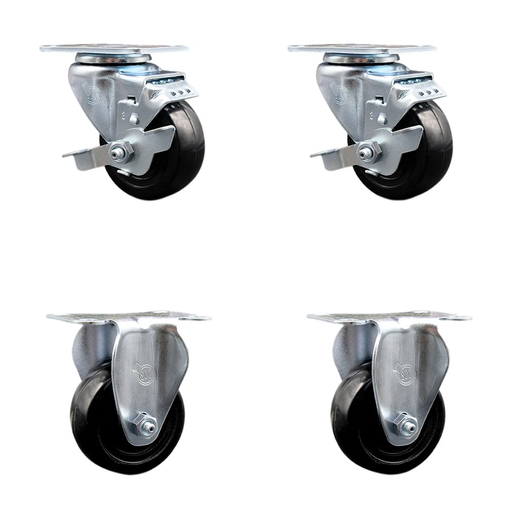 SCC-20S314-HRS-TLB-2-R-2 Hard Rubber Swivel Top Plate Caster with 3 in. Black Wheels - Set of 4