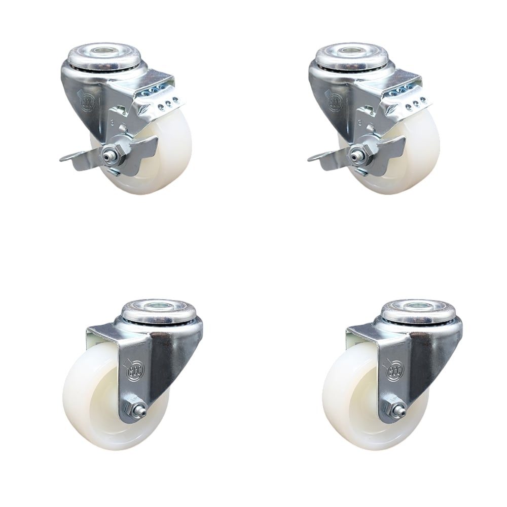 SCC-SSBH20S314-NYS-2-TLB-2 Stainless Steel Nylon Swivel Bolt Hole Caster with 3 x 1.25 in. White Wheels - Set of 4