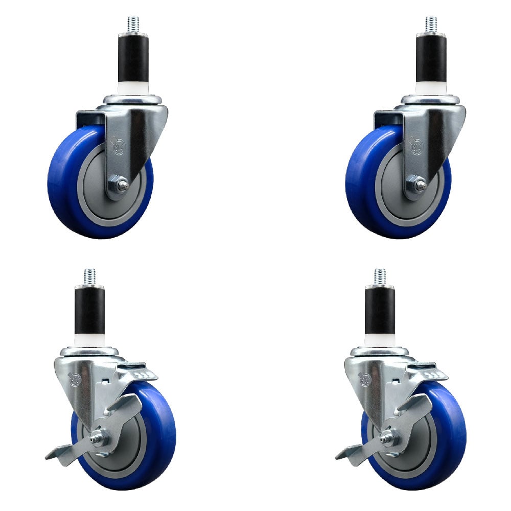 SCC-EX20S414-PPUB-BLUE-2-TLB-2-138 Polyurethane Swivel Expanding Stem Caster with 4 in. Blue Wheels & 1.38 in. Stems - Set of 4