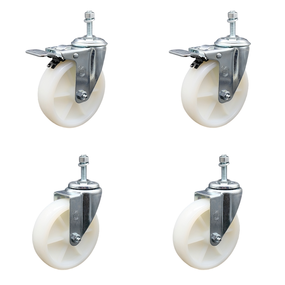 SCC-TSTTL20S514-NYS-M1015-2-S-2 Nylon Swivel Threaded Stem Caster with 5 x 1.25 in. White Wheels & 10 mm Stems - Set of 4