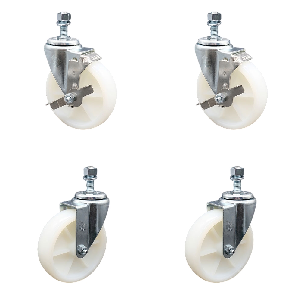 SCC-TS20S514-NYS-M1215-2-TLB-2 Nylon Swivel Threaded Stem Caster with 5 x 1.25 in. White Wheels & 12 mm Stems - Set of 4